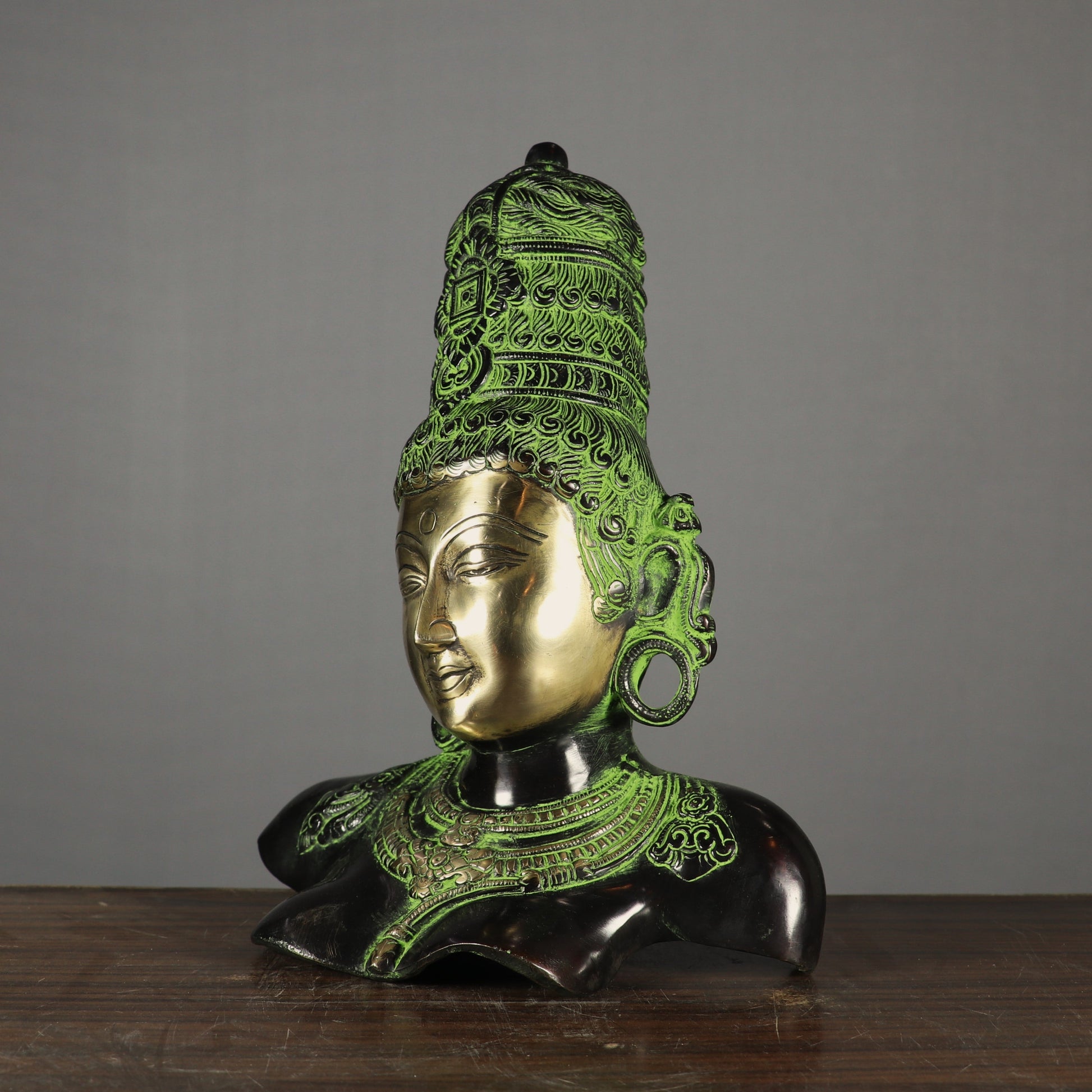 Brass Goddess Parvati Head Idol Religious Home Decor Statue 1 Feet - Image 3