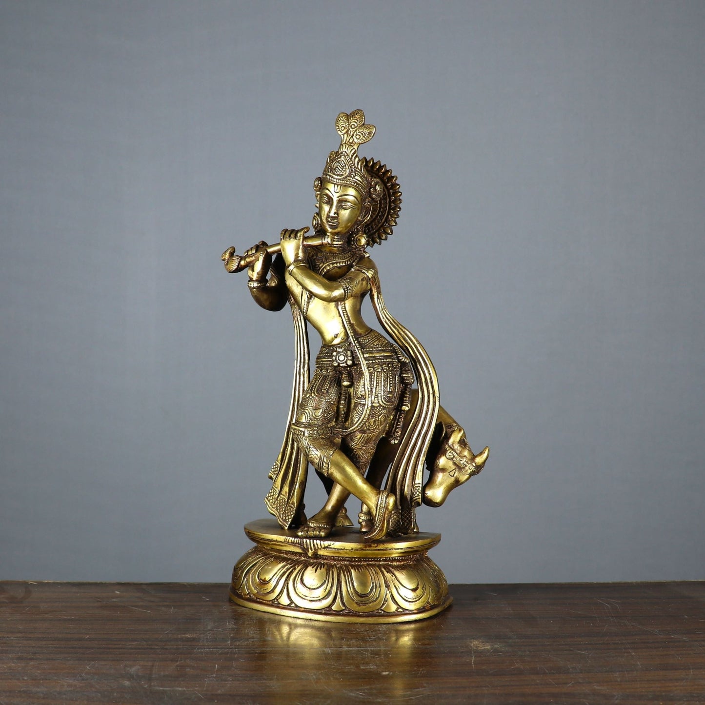 Brass Krishna With Cow Idol Figurine Showpiece Decor 1 Feet