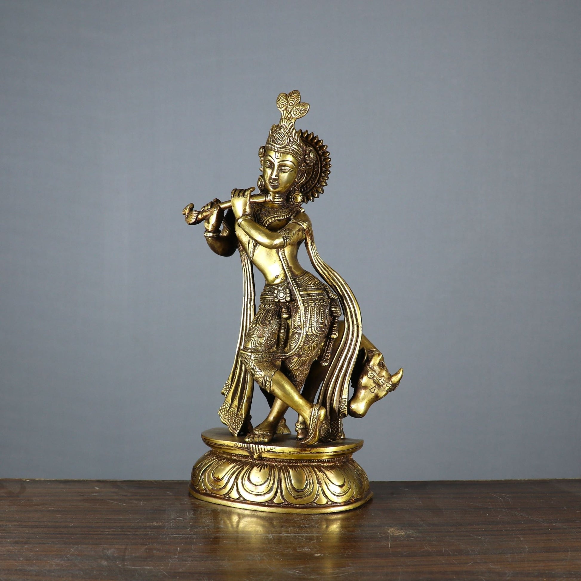 Brass Krishna With Cow Idol Figurine Showpiece Decor 1 Feet - Image 3