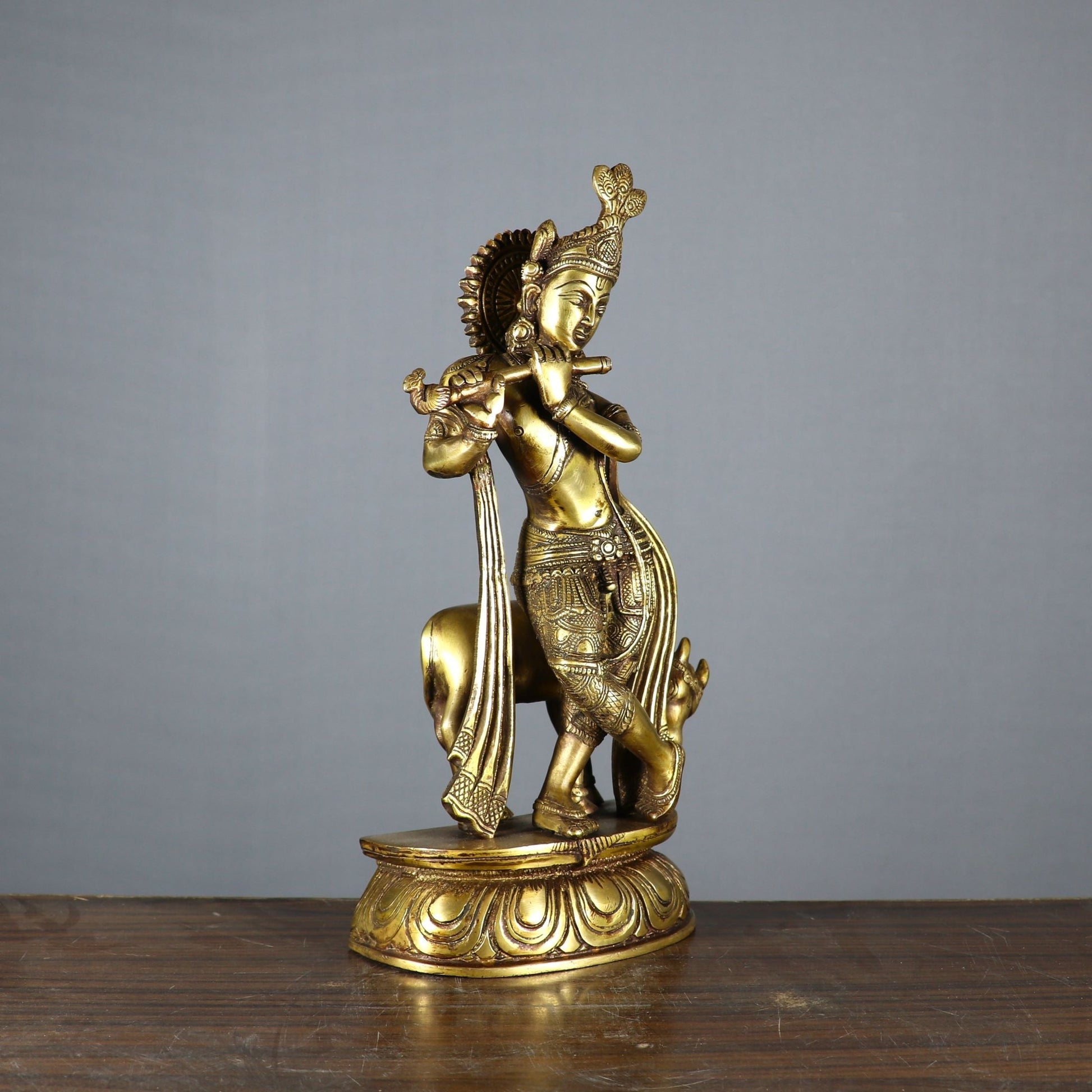 Brass Krishna With Cow Idol Figurine Showpiece Decor 1 Feet - Image 4