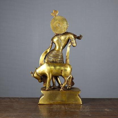 Brass Krishna With Cow Idol Figurine Showpiece Decor 1 Feet by vendor-unknown - Hindu Gods (View 5)