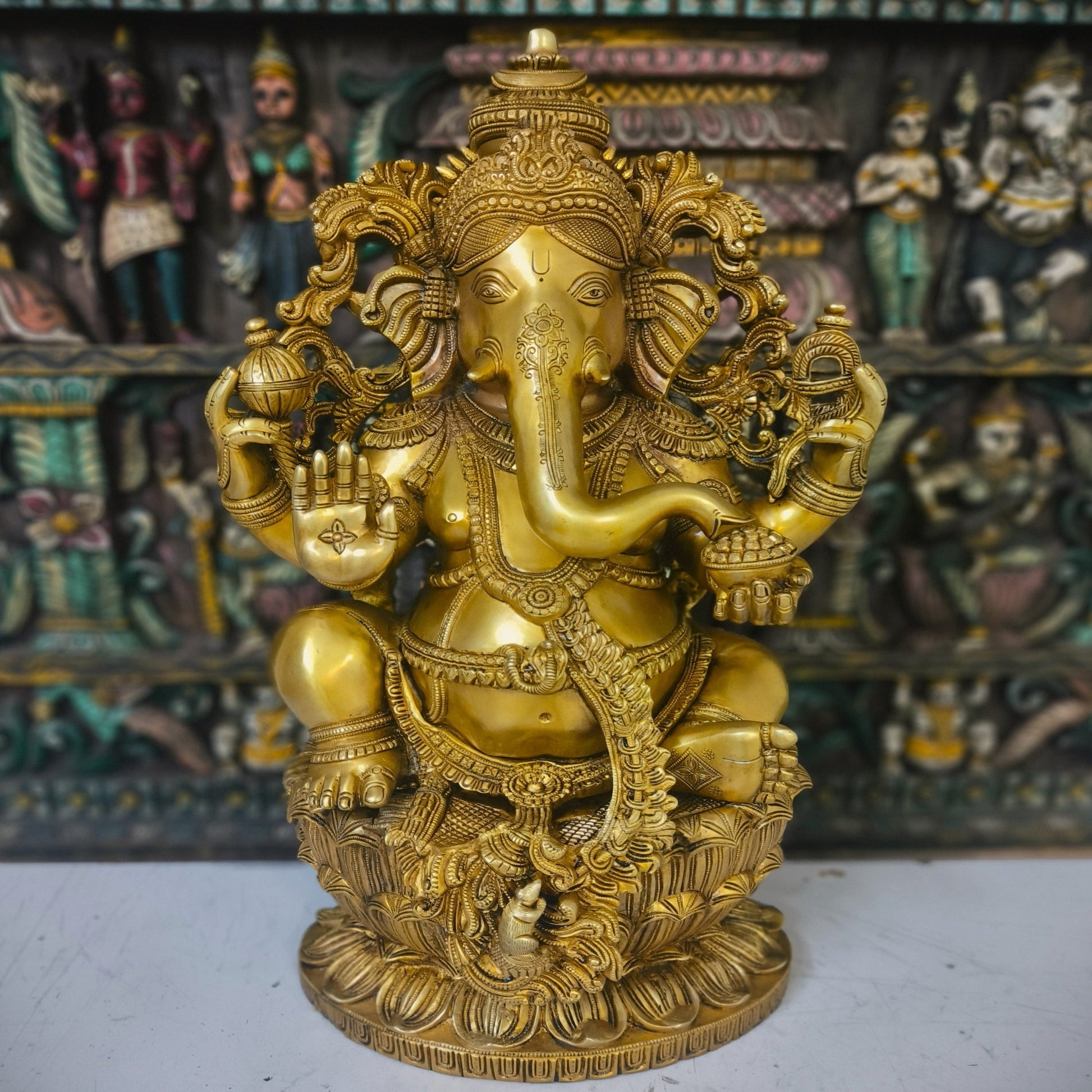 Brass Big Ganesha Idol Sculpture For Home Decor Showpiece 2 Feet - Eco-friendly - Sama Homes