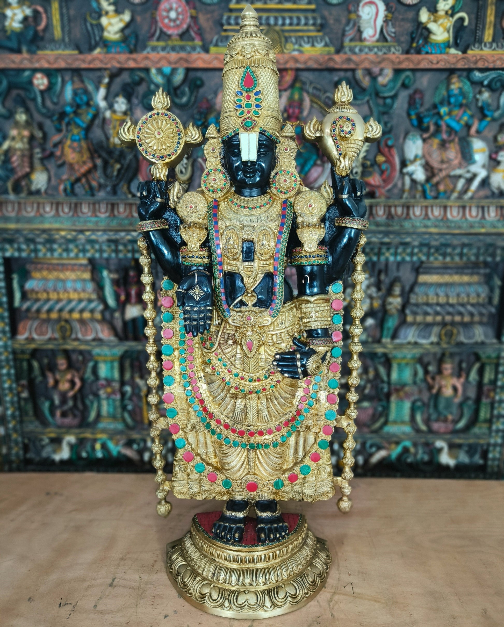 Brass Large Tirupati Balaji Statue Stone Work Religious Idol Decor 4 Feet - Image 3