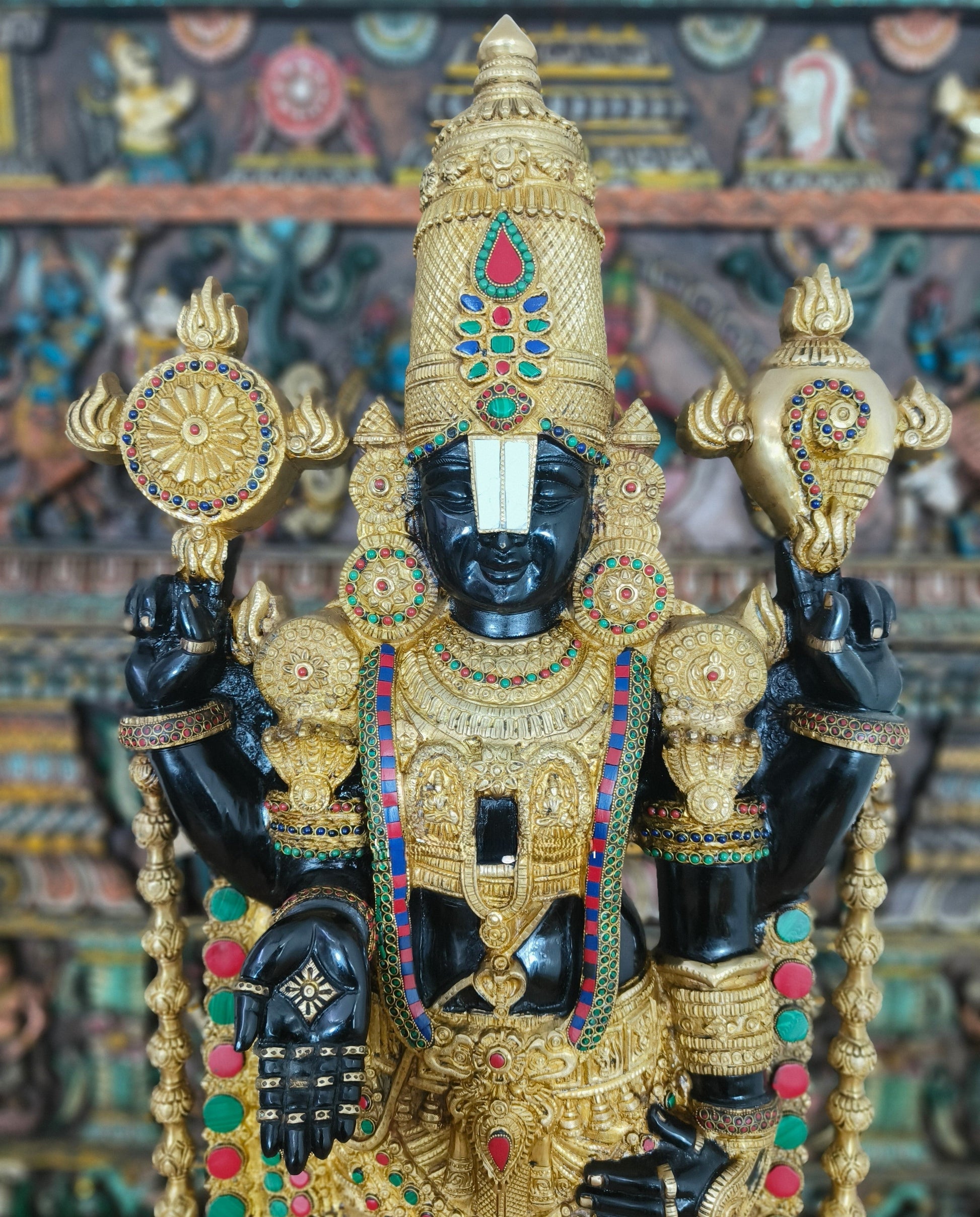 Brass Large Tirupati Balaji Statue Stone Work Religious Idol Decor 4 Feet - Image 5
