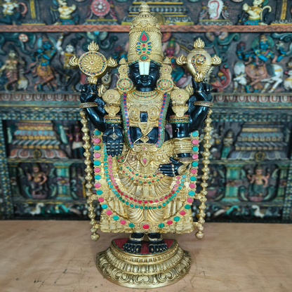 Brass Large Tirupati Balaji Statue Stone Work Religious Idol Decor 4 Feet by vendor-unknown - Hindu Gods