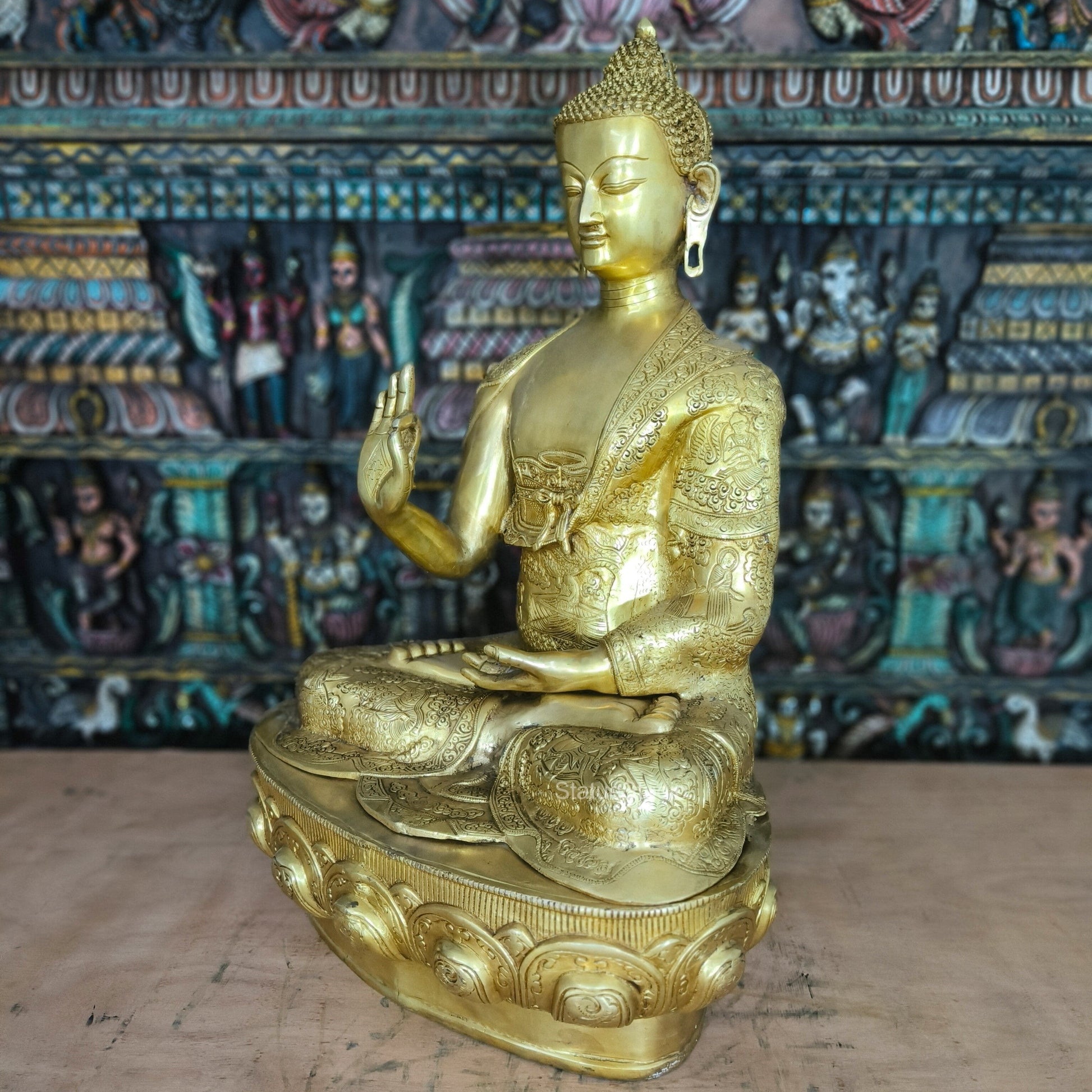 Brass Large Blessing Buddha Statue For Home Decor Showpiece 33" - Image 2