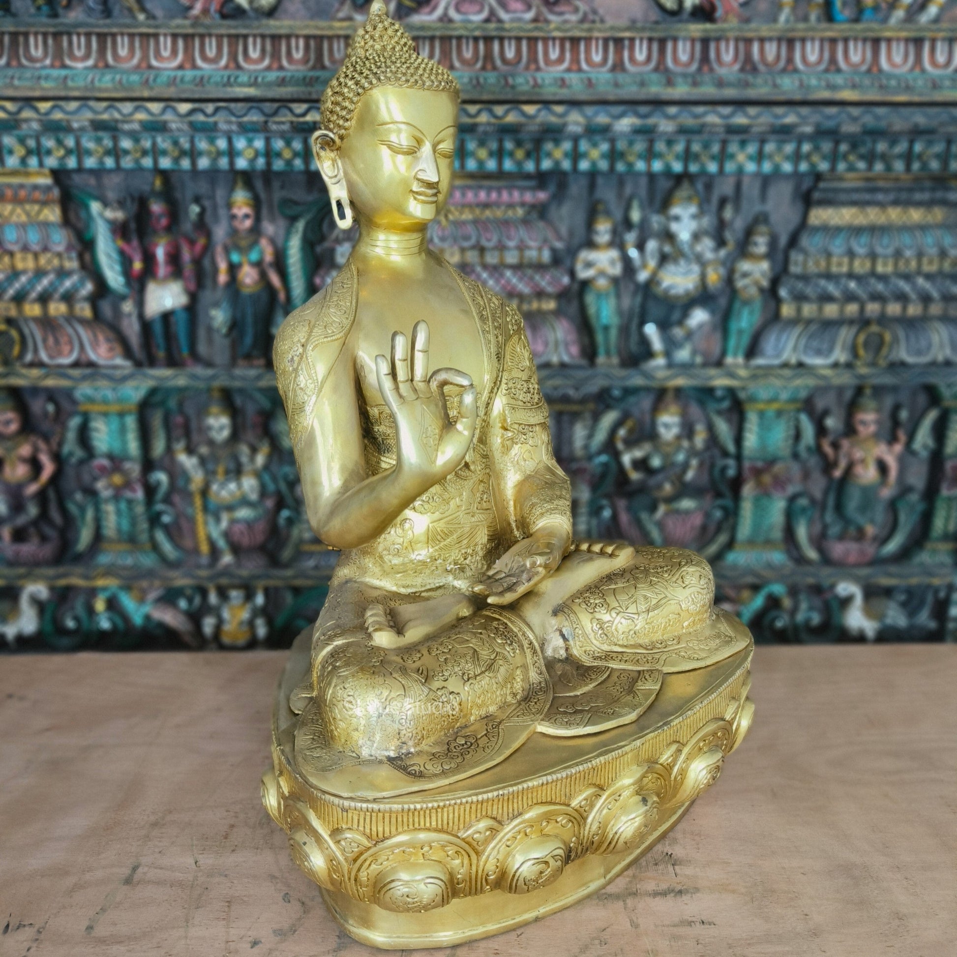 Brass Large Blessing Buddha Statue For Home Decor Showpiece 33" - Image 3