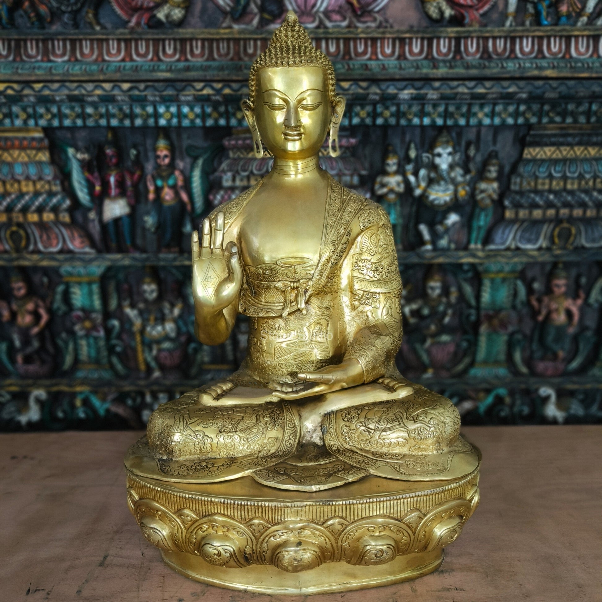 Brass Large Blessing Buddha Statue For Home Decor Showpiece 33" - Image 6
