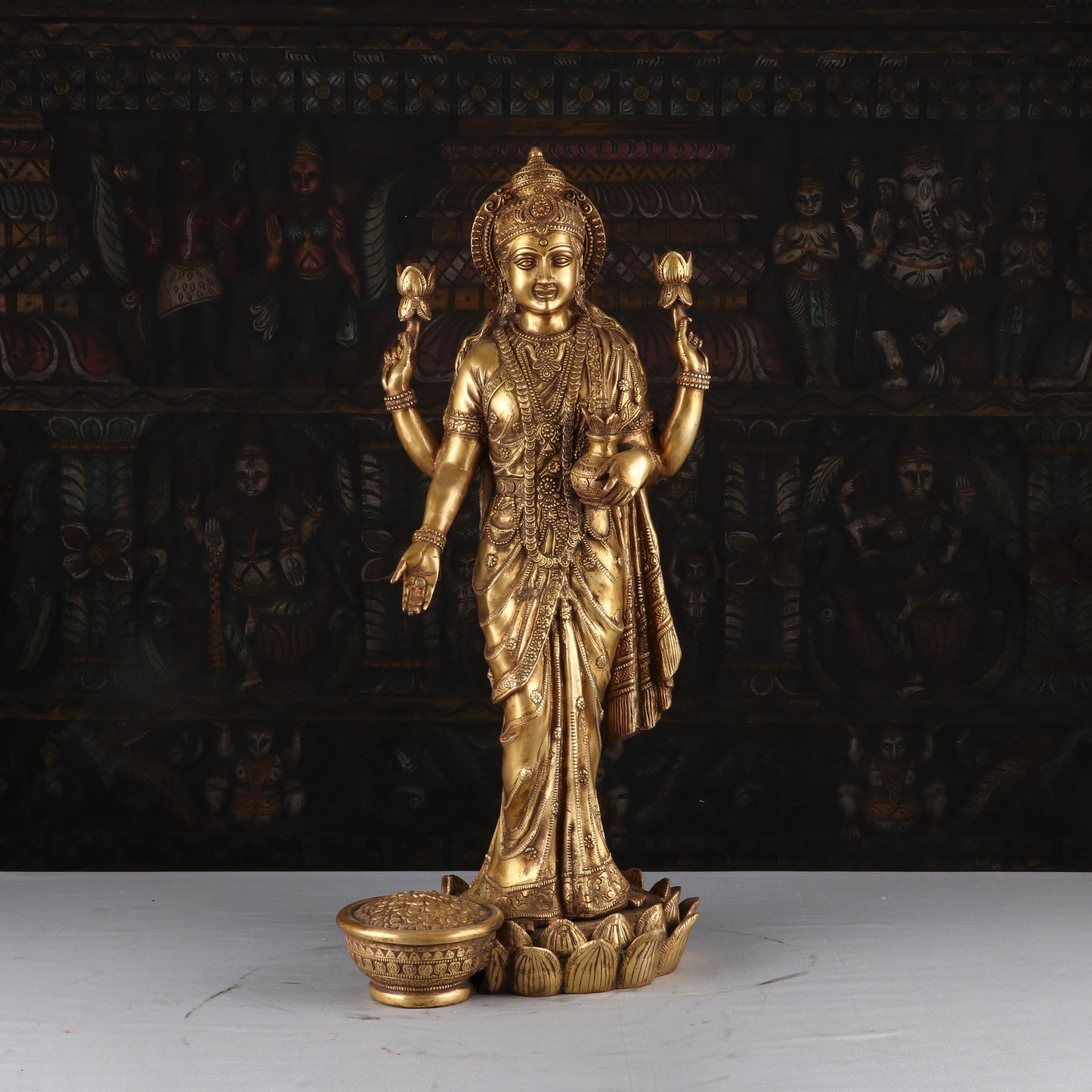 Brass Antique Goddess Lakshmi Statue Large Idol For Pooja Home Temple Decor 2 Feet