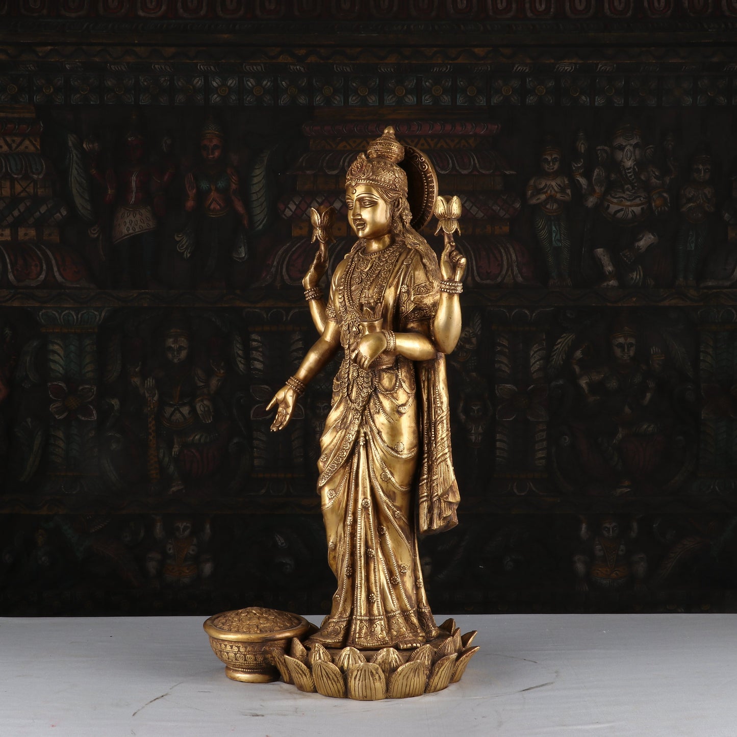 Brass Antique Goddess Lakshmi Statue Large Idol For Pooja Home Temple Decor 2 Feet