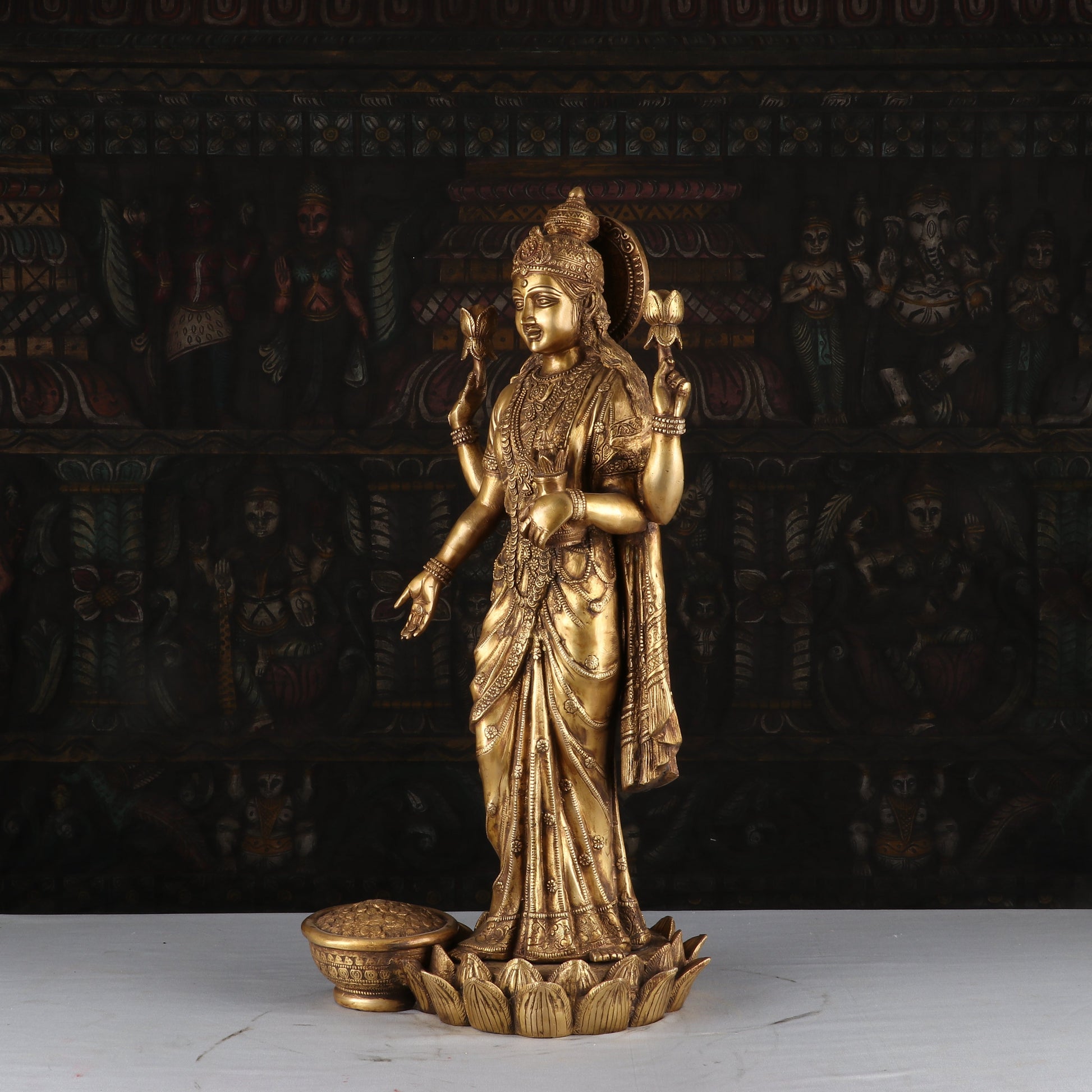 Brass Antique Goddess Lakshmi Statue Large Idol For Pooja Home Temple Decor 2 Feet - Image 3