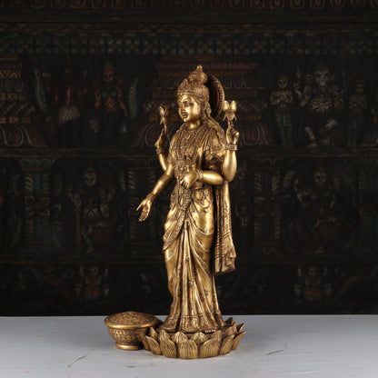Brass Antique Goddess Lakshmi Statue Large Idol For Pooja Home Temple Decor 2 Feet by vendor-unknown - Hindu Gods (View 3)