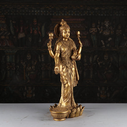 Brass Antique Goddess Lakshmi Statue Large Idol For Pooja Home Temple Decor 2 Feet by vendor-unknown - Hindu Gods (View 4)