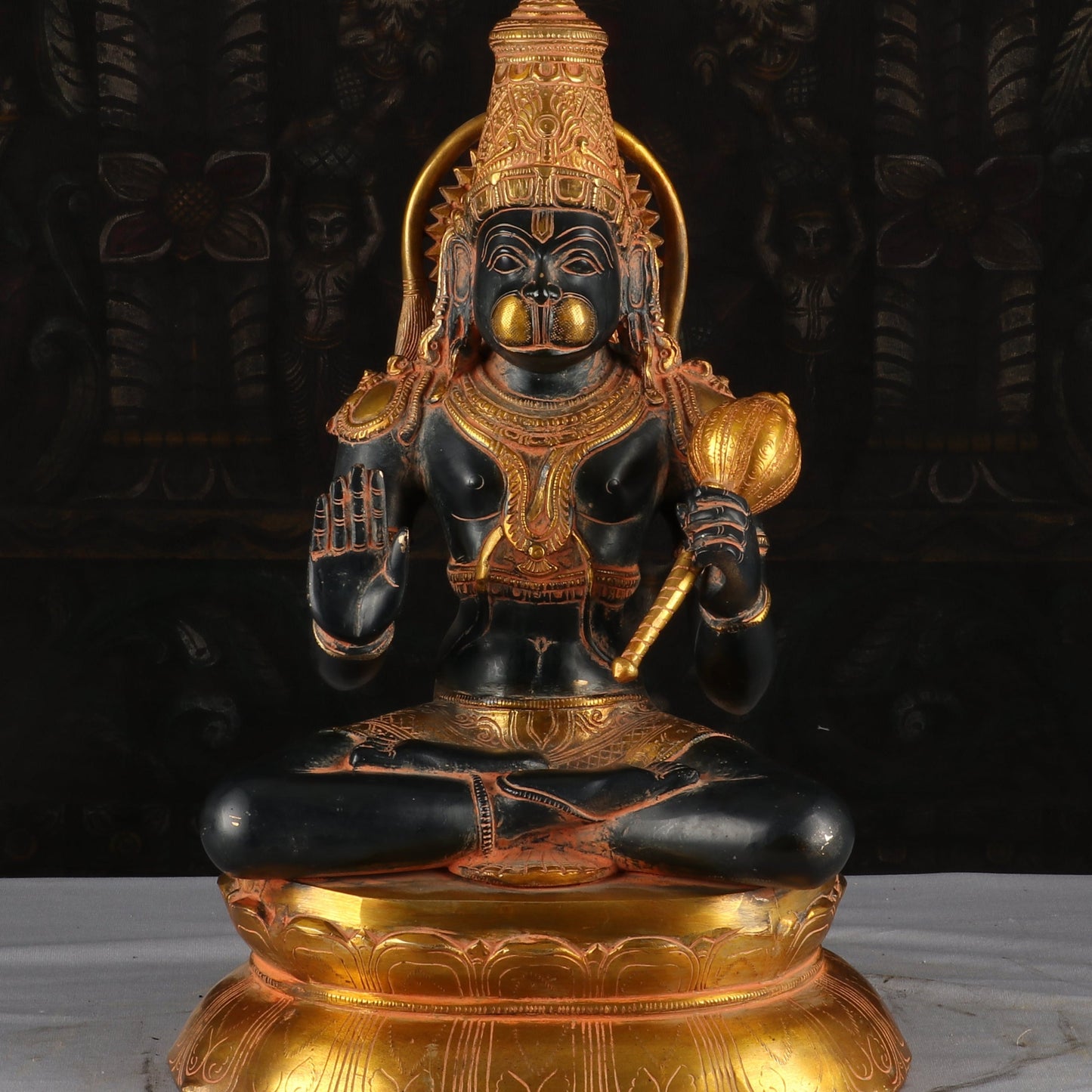 Brass Hanuman Statue Antique Patina Finish 16 Inch