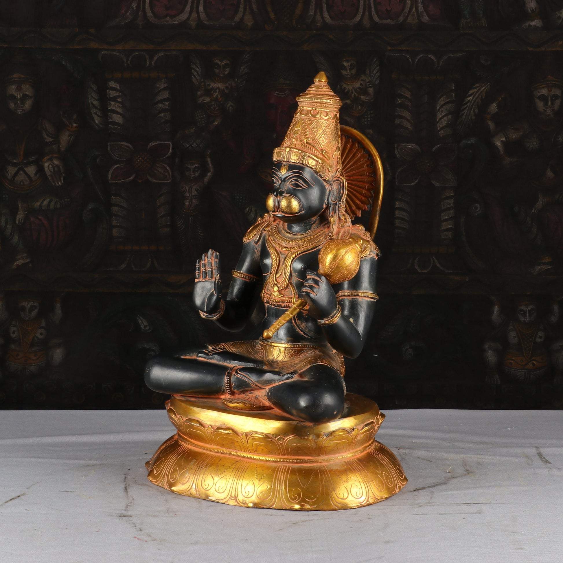 Brass Hanuman Statue Antique Patina Finish 16 Inch - Image 4