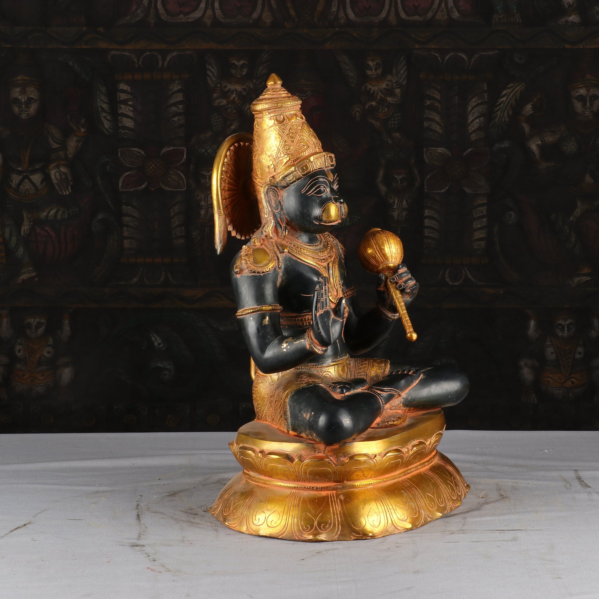 Brass Hanuman Statue Antique Patina Finish 16 Inch - Image 3
