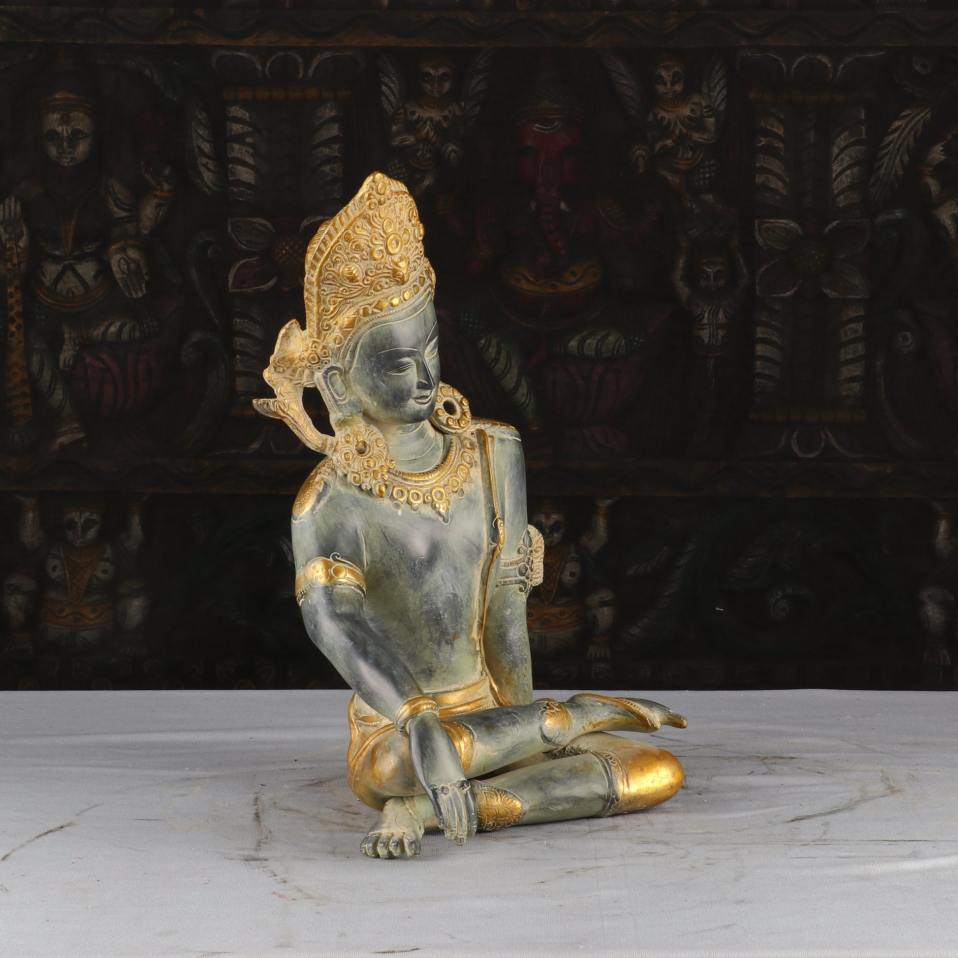 Brass Indra Statue Antique Green Finished Indian God Inder Idol Murti Figure 14" - Image 4