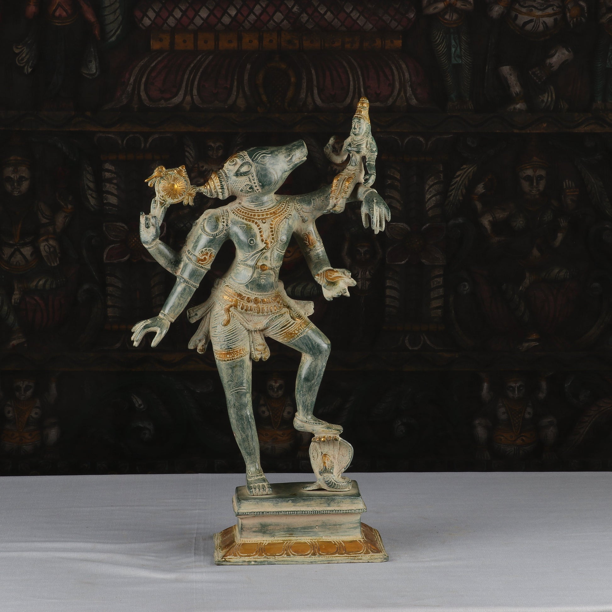 Brass Handicraft Antique Varaha Lakshmi Statue Religious Idol Decor 1.5 Feet - Image 2