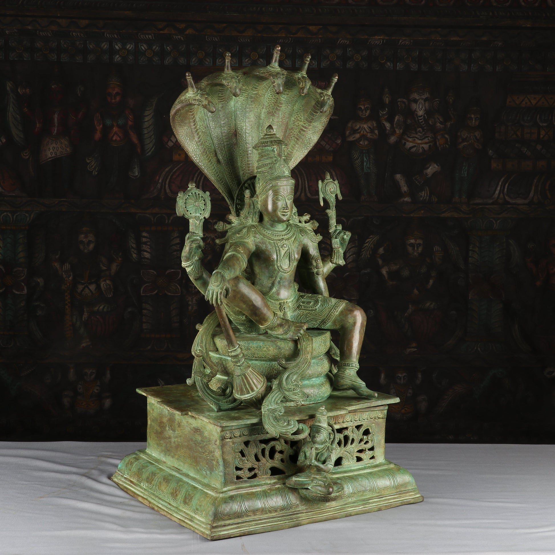 Brass Large Sitting Lord Vishnu Statue Antique Finished Idol Religious Decor 2.5 Feet - Image 4