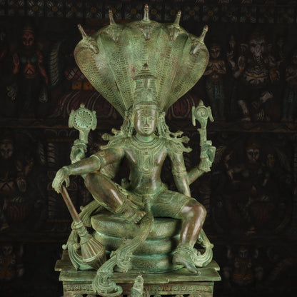 Brass Large Sitting Lord Vishnu Statue Antique Finished Idol Religious Decor 2.5 Feet by vendor-unknown - Hindu Gods (View 7)
