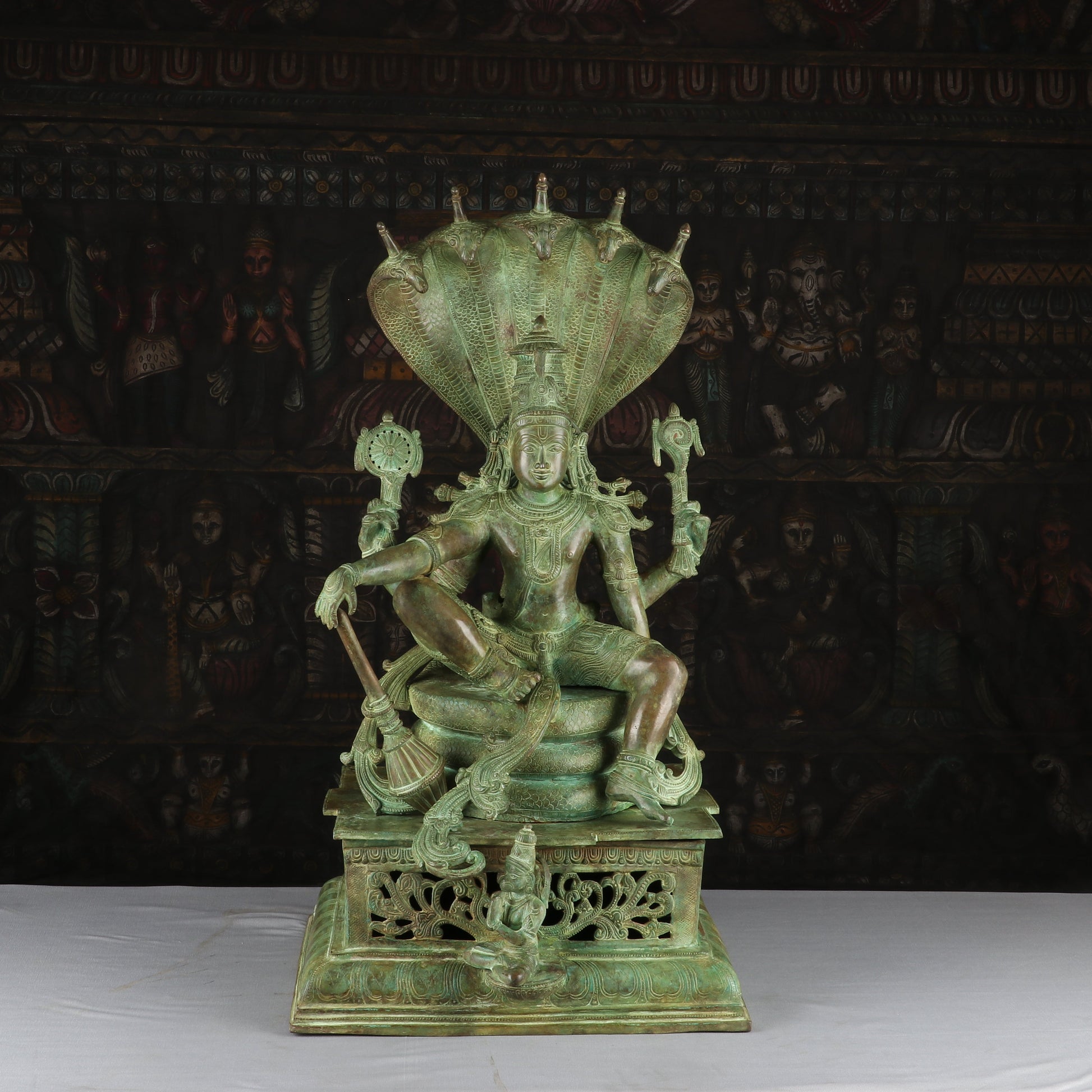 Brass Large Sitting Lord Vishnu Statue Antique Finished Idol Religious Decor 2.5 Feet - Eco-friendly - Sama Homes