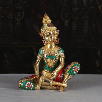 Brass Handcrafted Thai Musical Set of 4 With Natural Stones Work For Decor 1 Feet by vendor-unknown - Decor (View 4)