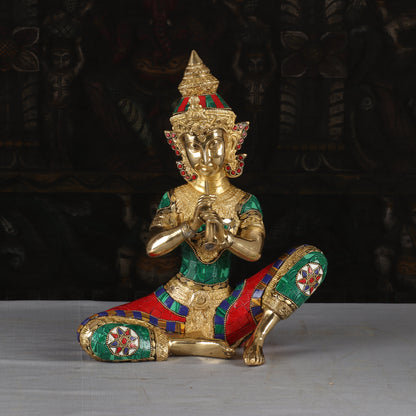Brass Handcrafted Thai Musical Set of 4 With Natural Stones Work For Decor 1 Feet by vendor-unknown - Decor (View 5)