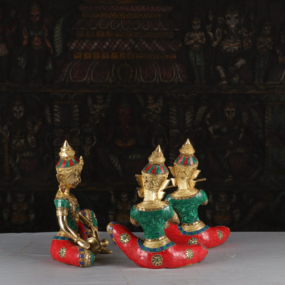 Brass Handcrafted Thai Musical Set of 4 With Natural Stones Work For Decor 1 Feet by vendor-unknown - Decor (View 6)