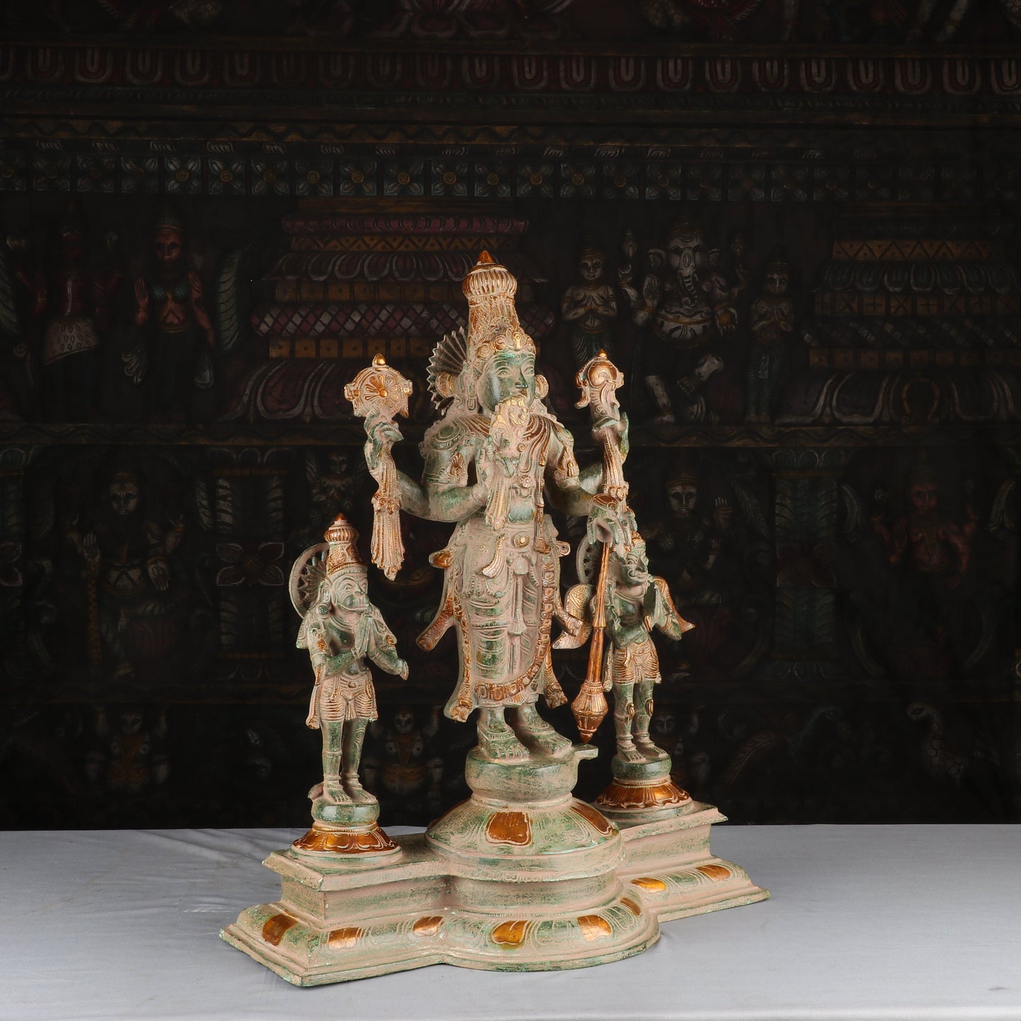 Brass Vishnu Statue With Garuda And Hanuman Antique Finished Idol Religious Decor 2 Feet