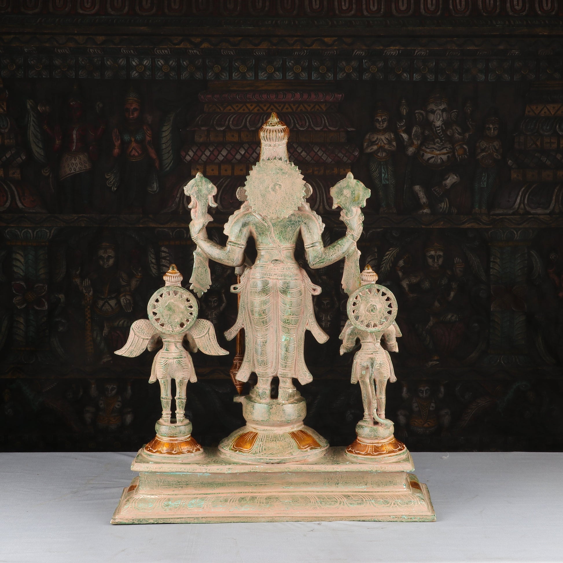 Brass Vishnu Statue With Garuda And Hanuman Antique Finished Idol Religious Decor 2 Feet - Image 5