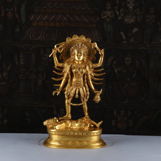 Brass Maa Kali Statue Vintage Antique Finished Idol Reigious Home Temple Decor 1.5 Feet