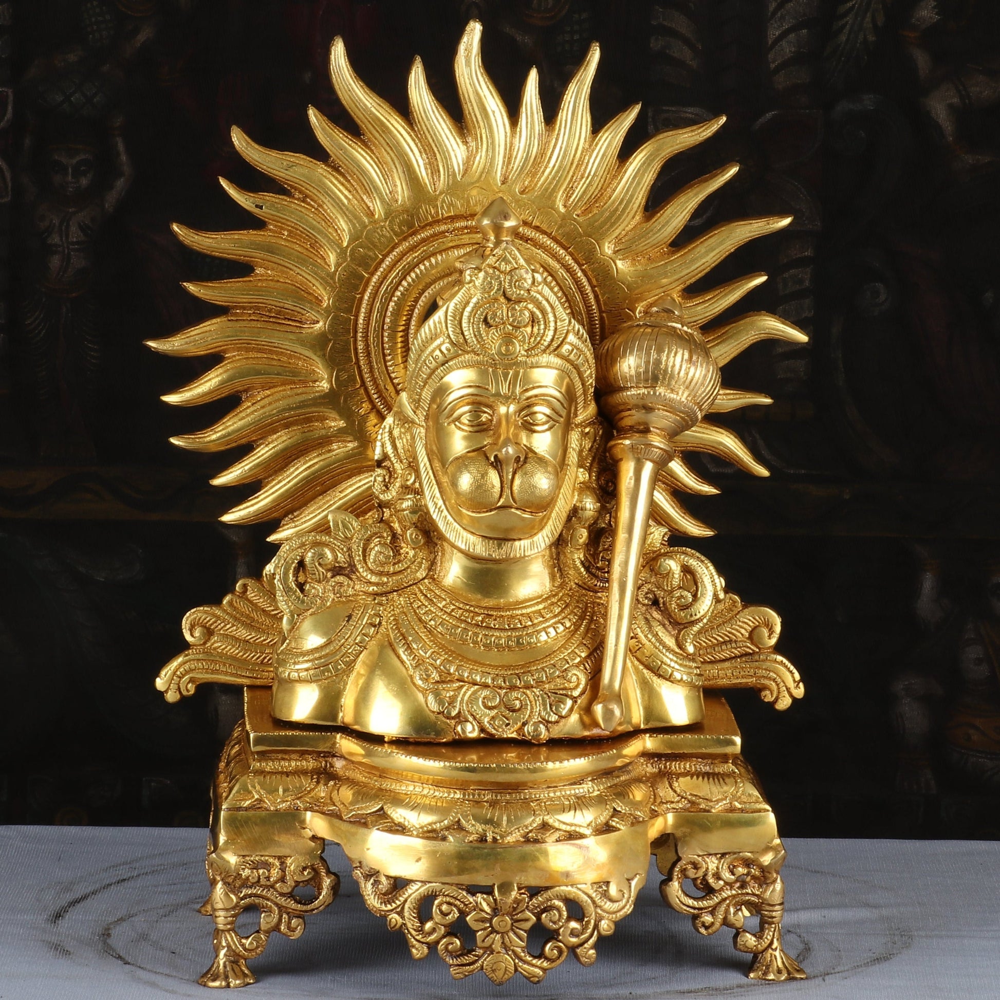 Brass Hanuman Bust Statue Home Office Pooja Room Decor Gift Idol 14 Inch - Image 2