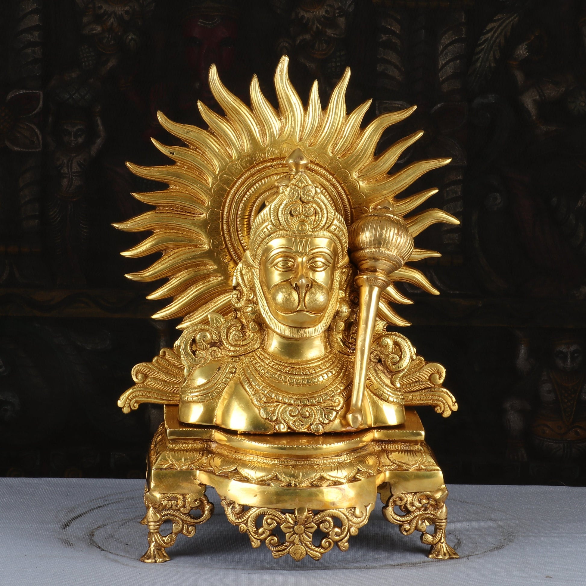 Brass Hanuman Bust Statue Home Office Pooja Room Decor Gift Idol 14 Inch - Eco-friendly - Sama Homes
