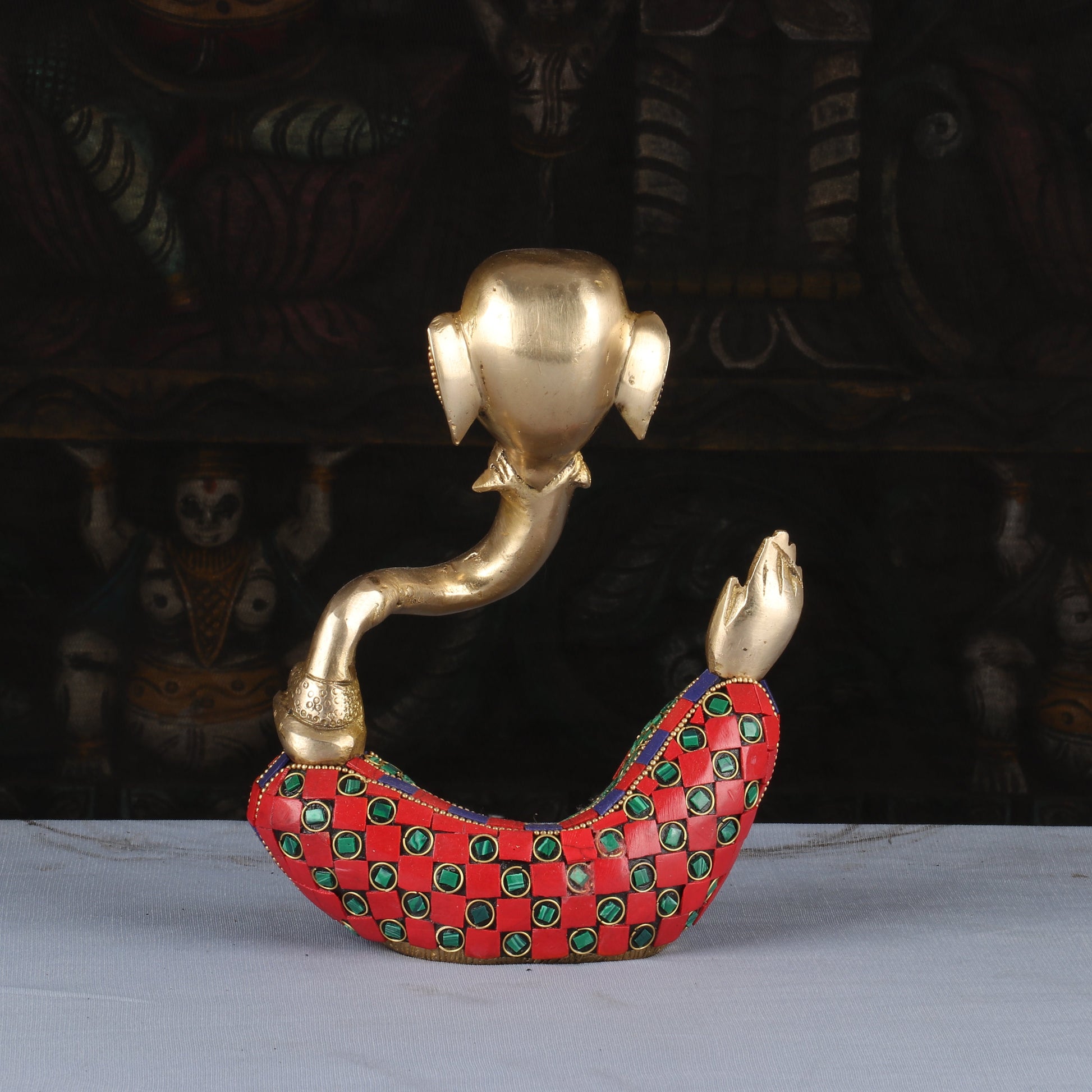 Brass Modern Ganesha Idol Stone Work For Home Decor Lucky Gift 8" - Image 5