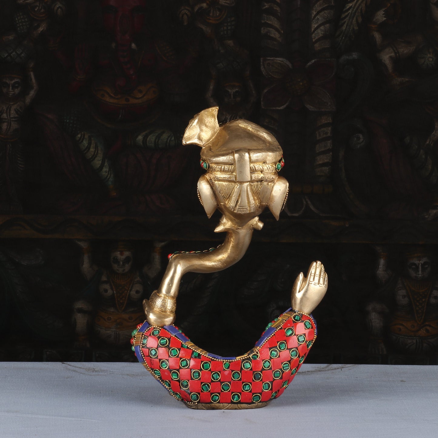 Brass Modern Turban Ganesha Idol with Stone Work 10"