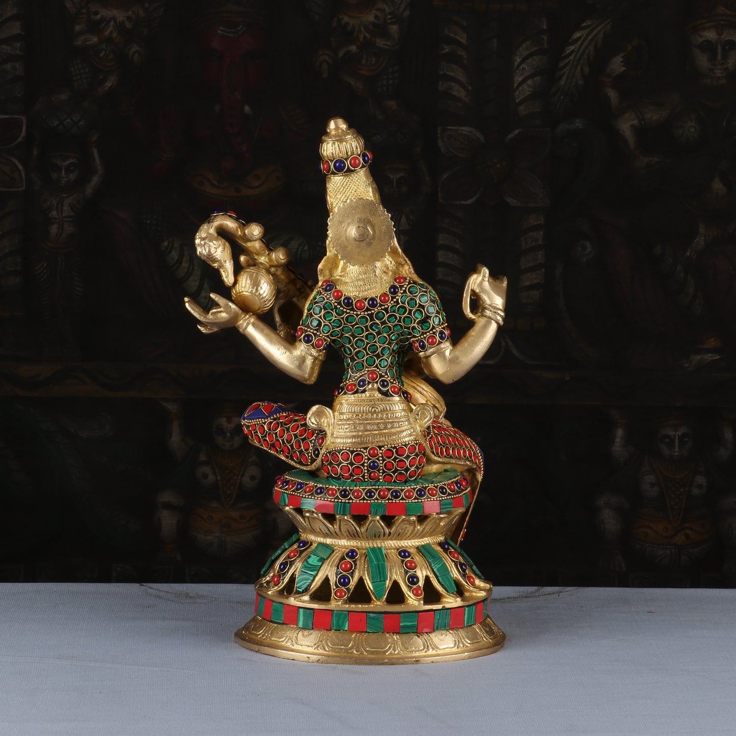 Brass Saraswati Statue Stone Work Idol For Pooja Room Temple Decor 1 Feet