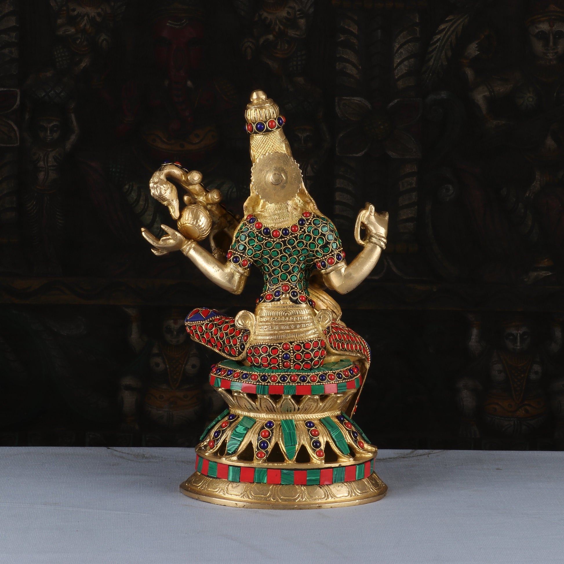 Brass Saraswati Statue Stone Work Idol For Pooja Room Temple Decor 1 Feet - Image 5