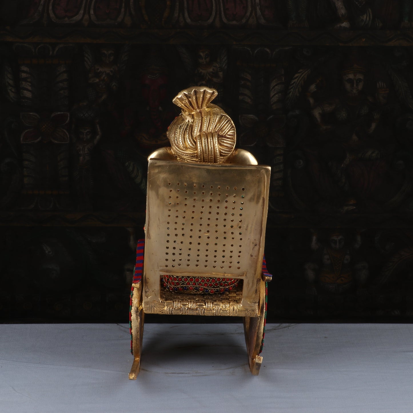 Brass Big Ganesha Idol On Chair Reading Book Stone Work Home Decor 1.5 Feet