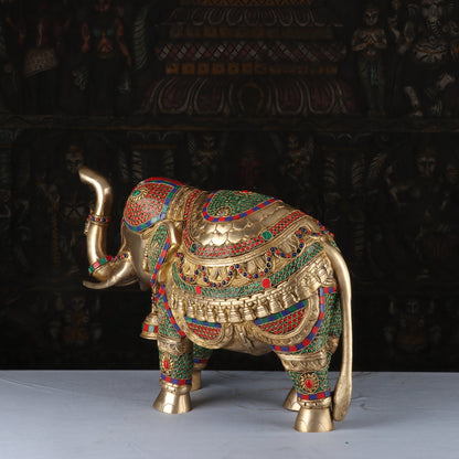 Brass Elephant Sculpture Stone Work Animal Handicraft Home Garden Decor Showpiece 14" by vendor-unknown - Decor (View 5)