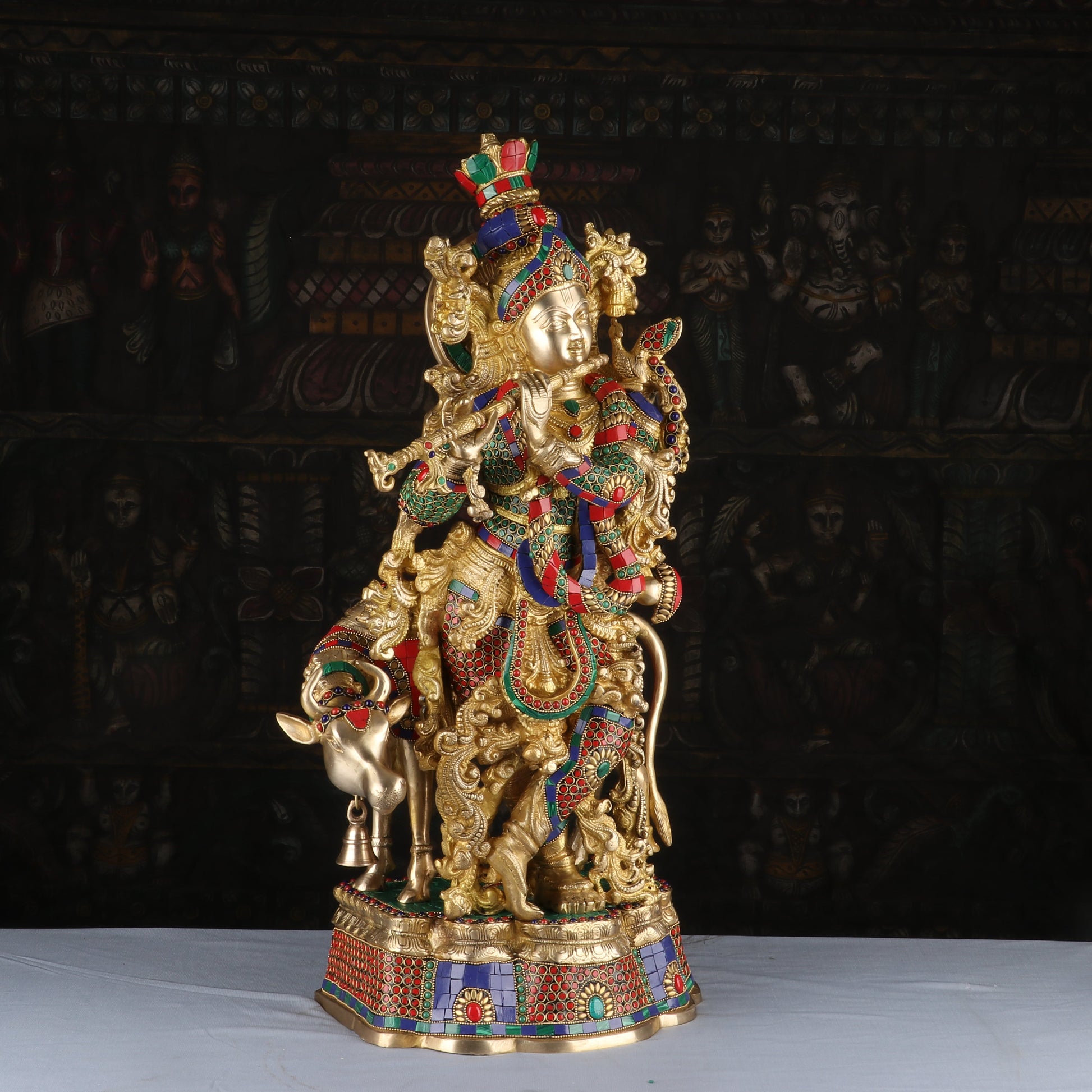 Brass Krishna with Cow Statue 26" by StatueStudio - Image 4