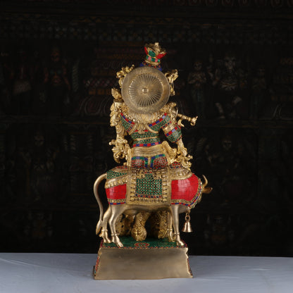 Brass Krishna with Cow Statue 26" by StatueStudio by StatueStudio - Hindu Gods (View 6)