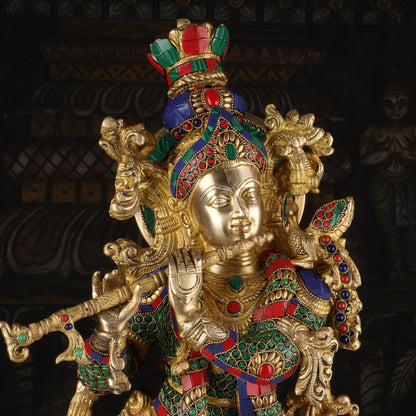 Brass Krishna with Cow Statue 26" by StatueStudio by StatueStudio - Hindu Gods (View 2)