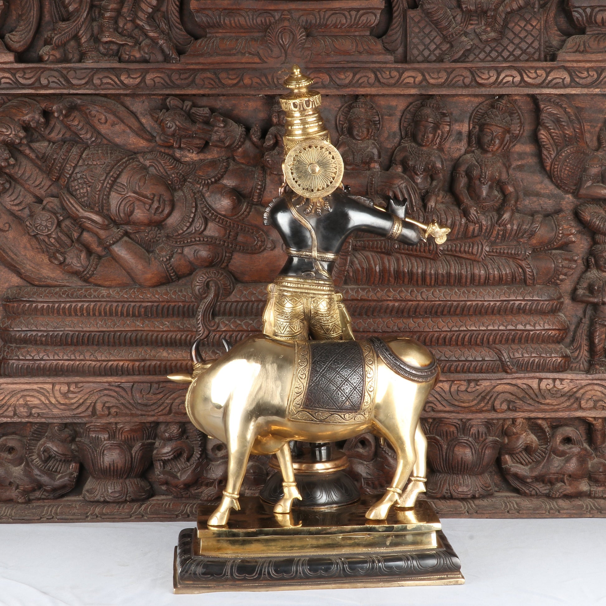 Brass Krishna Statue with Cow in Antique Black Finish 26" by StatueStudio - Image 6