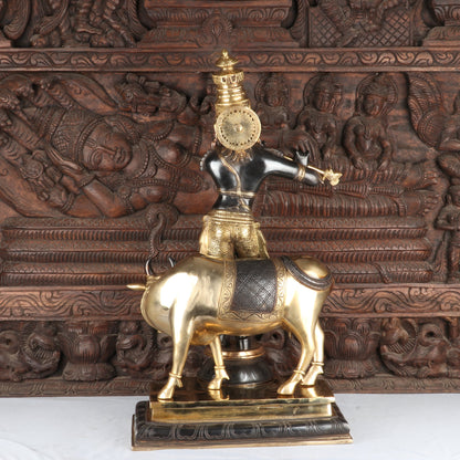Brass Krishna Statue with Cow in Antique Black Finish 26" by StatueStudio by StatueStudio - Hindu Gods (View 6)