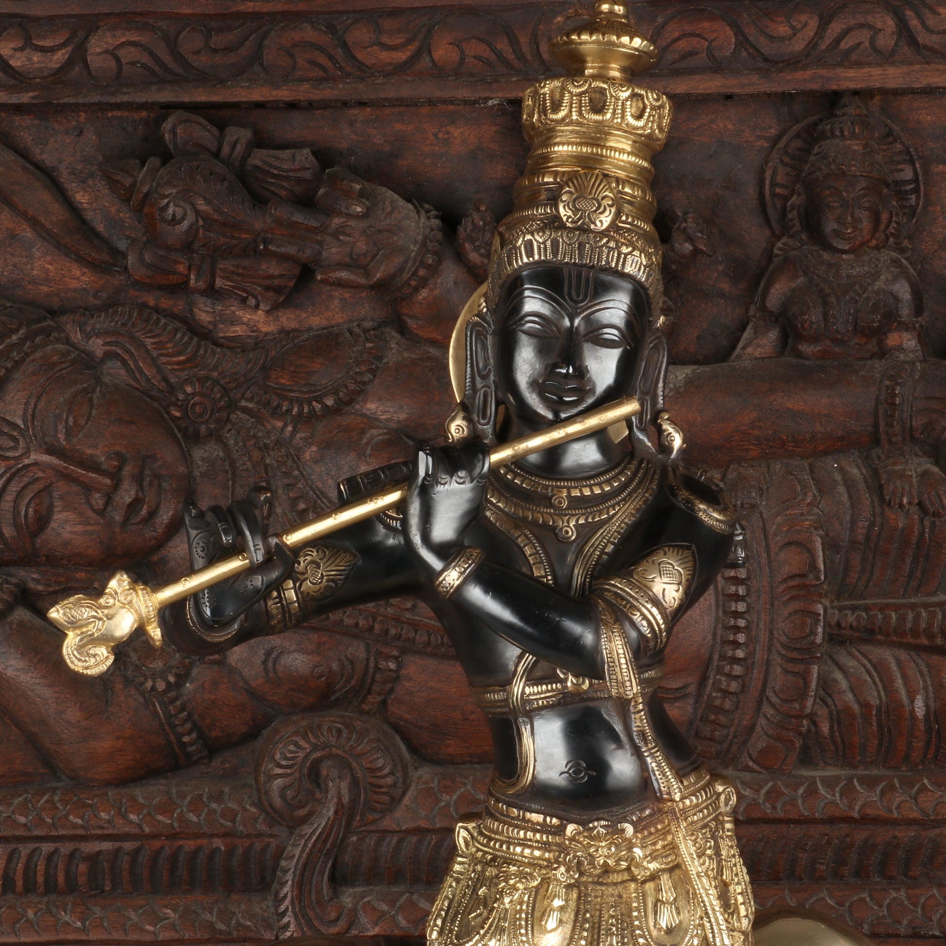 Brass Krishna Statue with Cow in Antique Black Finish 26" by StatueStudio - Image 2