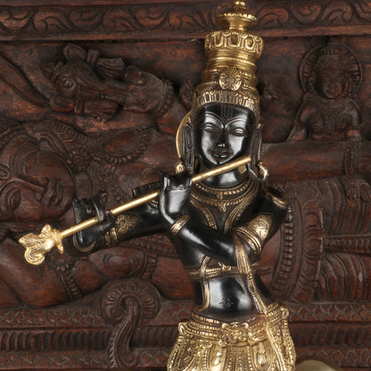 Brass Krishna Statue with Cow in Antique Black Finish 26" by StatueStudio by StatueStudio - Hindu Gods (View 2)
