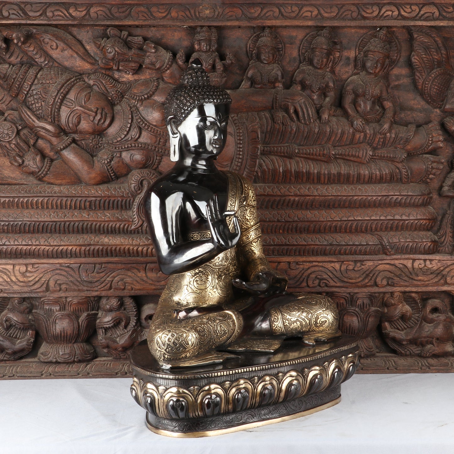 Brass Large Sitting Buddha Idol Antique Finish For Home Decor Showpiece 2 Feet