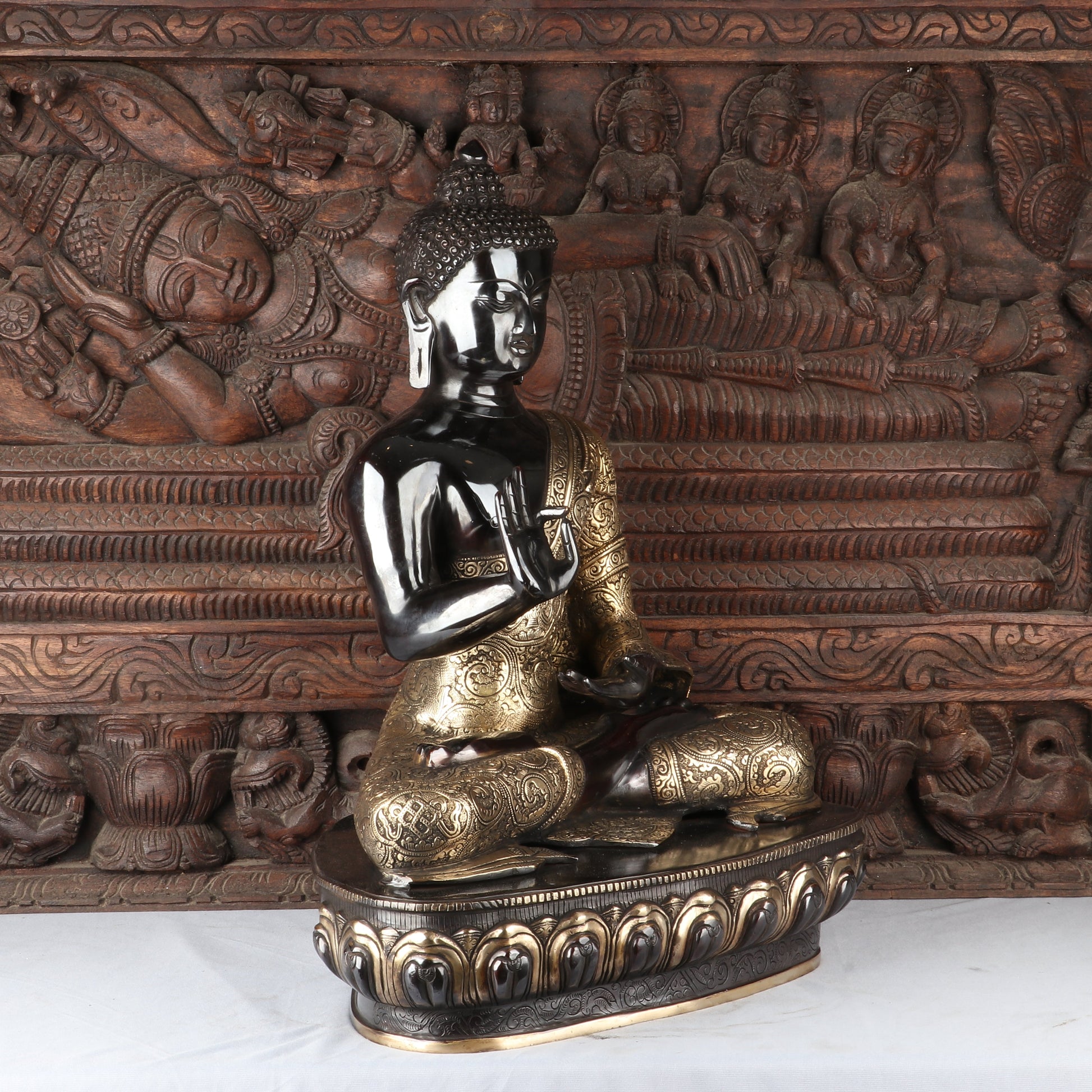 Brass Large Sitting Buddha Idol Antique Finish For Home Decor Showpiece 2 Feet - Image 3