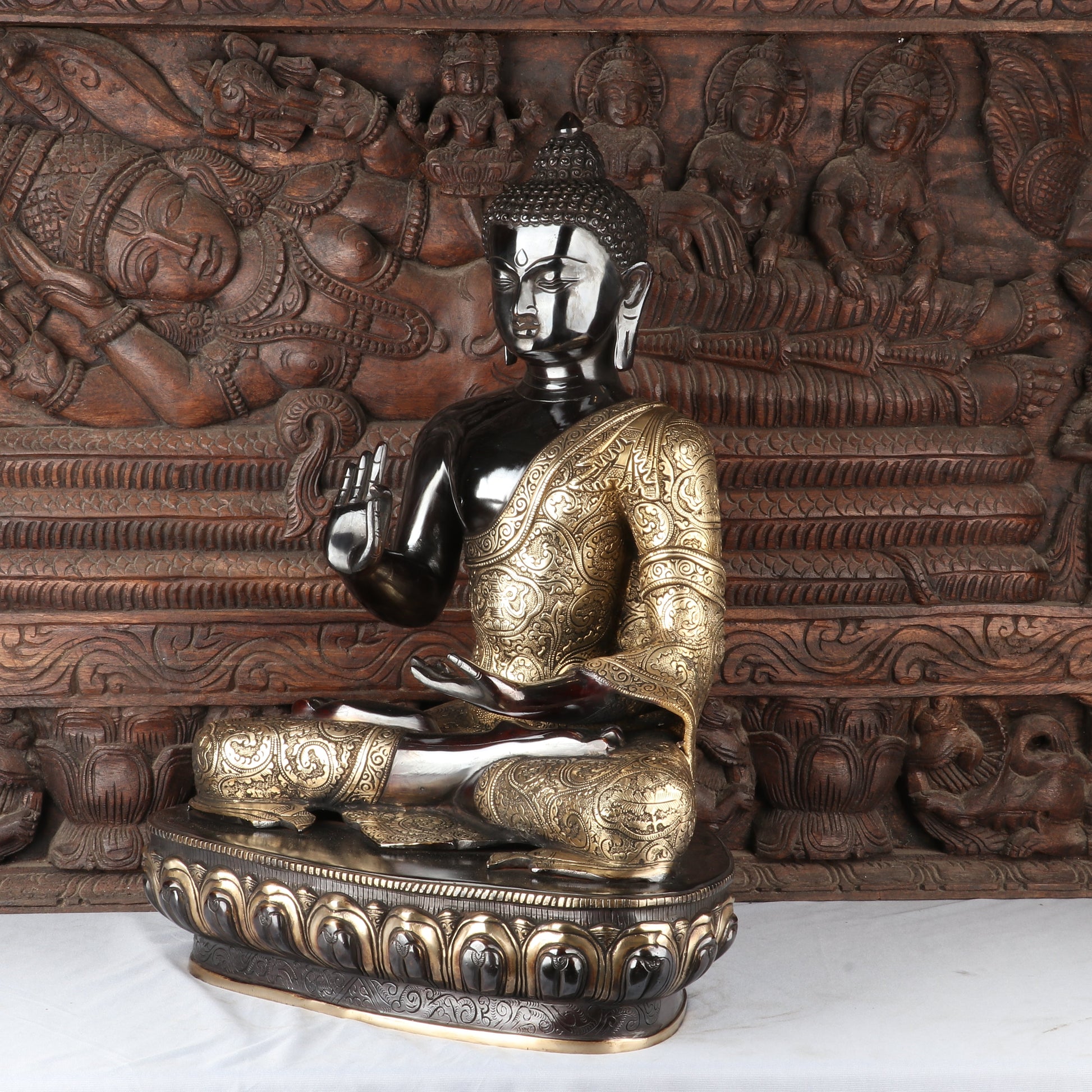 Brass Large Sitting Buddha Idol Antique Finish For Home Decor Showpiece 2 Feet - Image 4