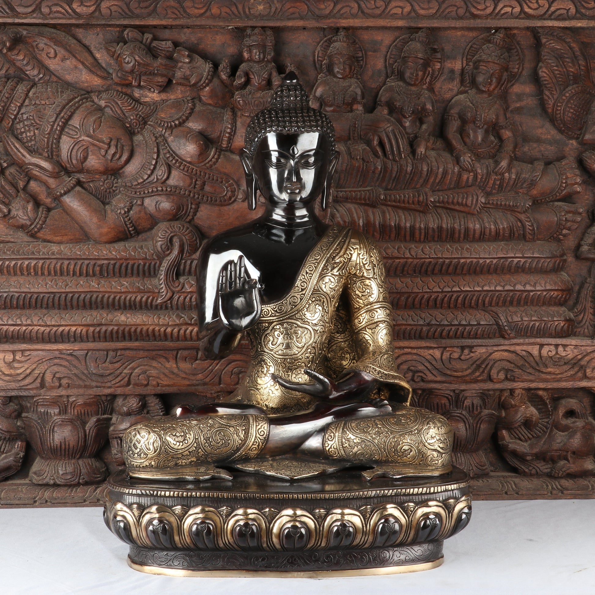 Brass Large Sitting Buddha Idol Antique Finish For Home Decor Showpiece 2 Feet - Eco-friendly - Sama Homes